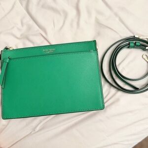Kate Spade Cameron Zip Crossbody bag in green bean saffiano leather. 